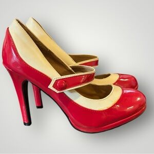 Vintage Graham Street Red Cream Patent Leather Mary Heels Size 8